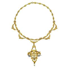 Art Nouveau Diamond Yellow Gold Necklace 3