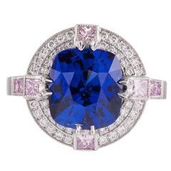 4.33 Carat Sapphire Pink and White Diamond platinum Ring 11