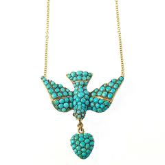 Antique Victorian Turquoise Gold Saint Esprit Dove Pendant 