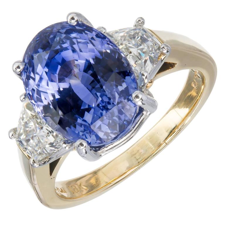 7.75 Carat Blue Sapphire Diamond Gold Three-Stone Engagement Ring For ...