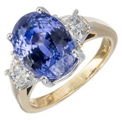 7.75 Carat Blue Sapphire Diamond Gold Three-Stone Engagement Ring 3