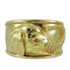 David Webb Ruby Gold Elephant Cuff Bracelet 