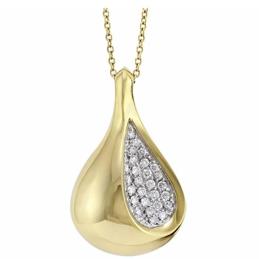 Roberto Coin Pave Diamond Gold Drop Pendant For Sale