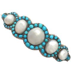 Antique Victorian Natural Pearl and Turquoise Gold Bangle 10
