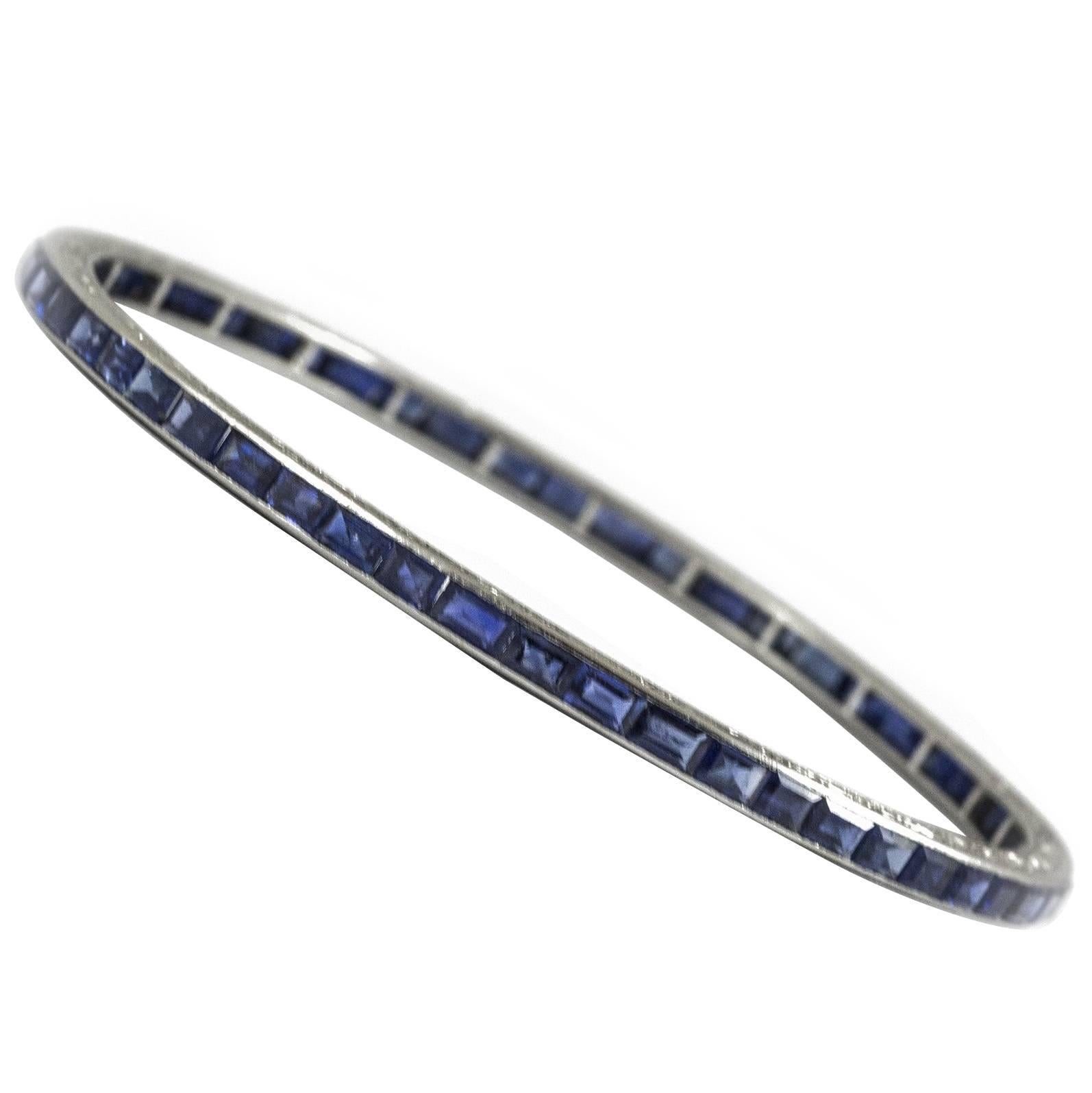 Art Deco Platinum and Sapphire Bangle For Sale