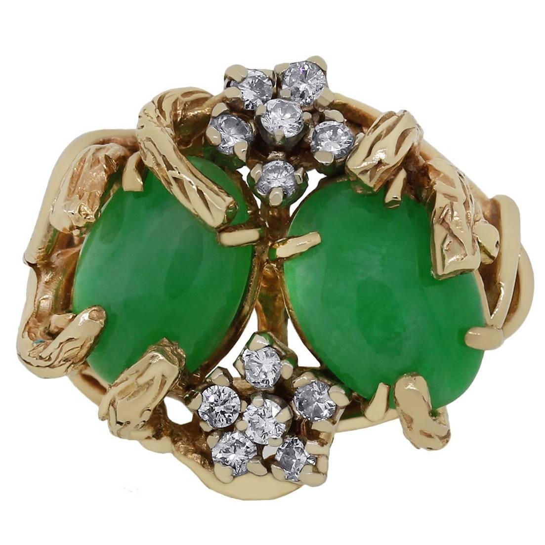  AGL Certified Jade Diamond Gold Ring