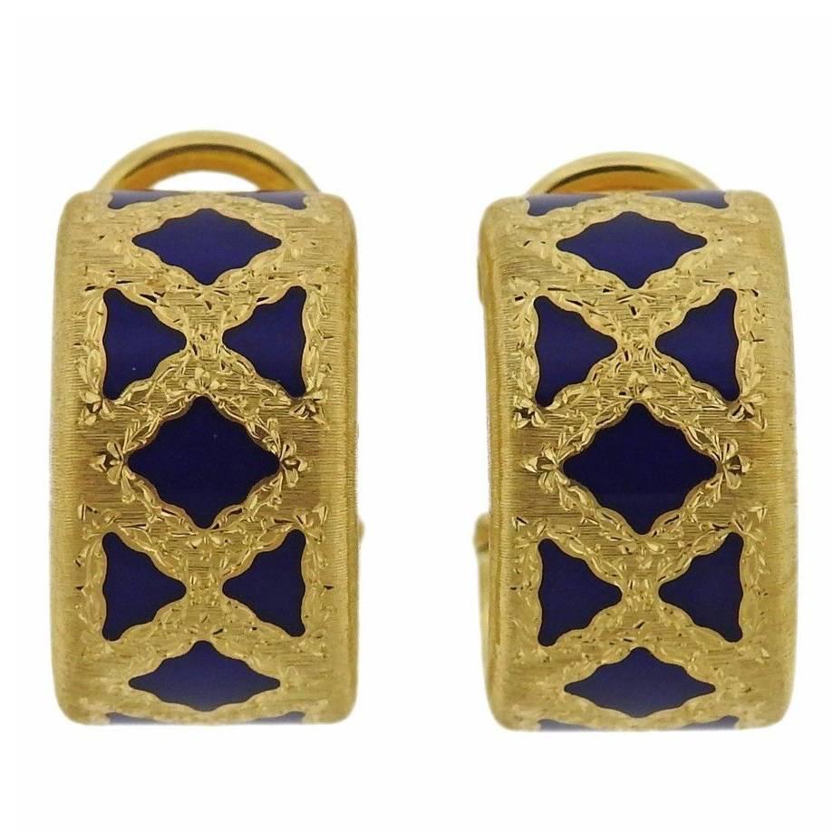 Buccellati Enamel Gold Hoop Earrings