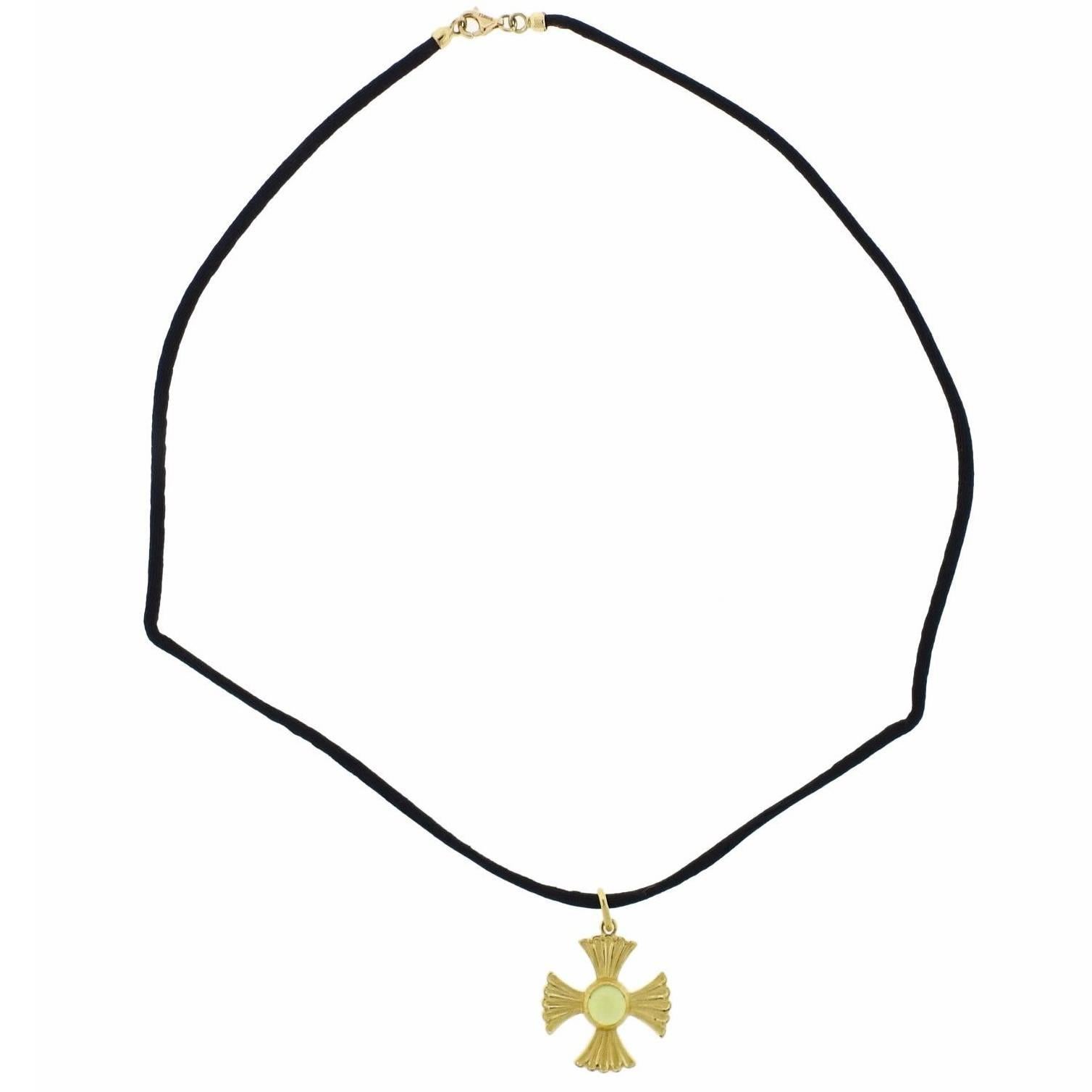 Buccellati Peridot Gold Cross Pendant on Cord Necklace