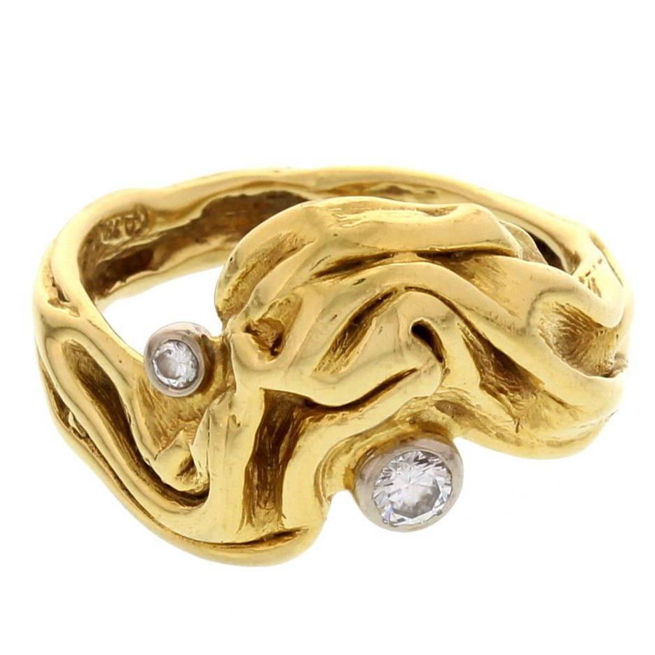 Modernist Gilbert Albert Diamond Gold Ring For Sale