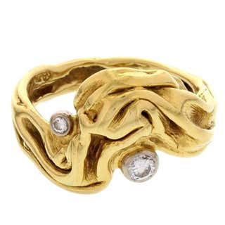 Gilbert Albert Modernist Diamond and Pearl Set Gold Ring For Sale at ...