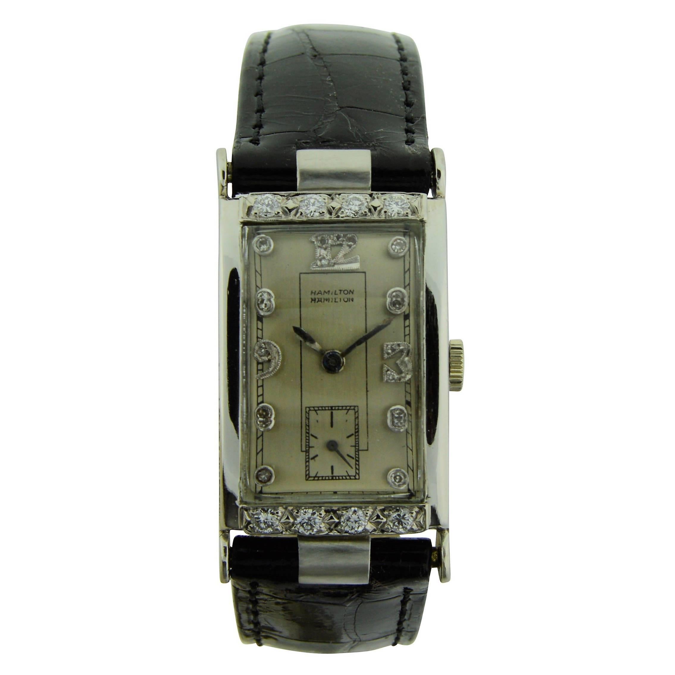 Hamilton Platinum Diamond Bezel Wristwatch