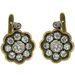 1800s 4 Carat Diamonds Gold Cluster Earrings
