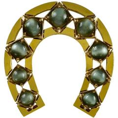 Victorian Chrysoberyl Gold Cat's Eye Horseshoe Brooch