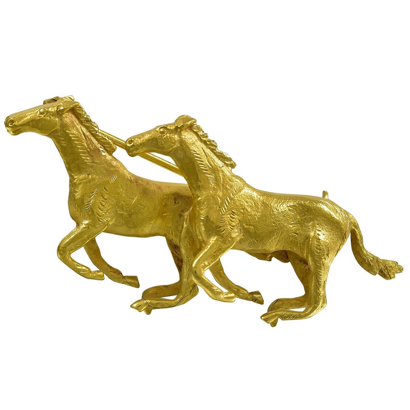 Pair of Galloping Horses Brooch For Sale