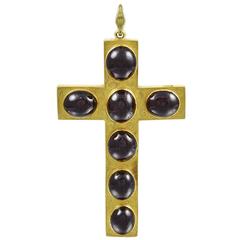 Antique Cabochon Garnet and Gold Cross