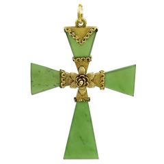 Antique Gold and Nephrite Pendant Cross