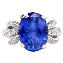  1960's  6.07 carat Ceylon Blue  Sapphire Diamond Platinum Ring