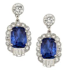 No Heat 8.4 Carat Sapphire Diamond Platinum Drop Earrings AGL Certificate