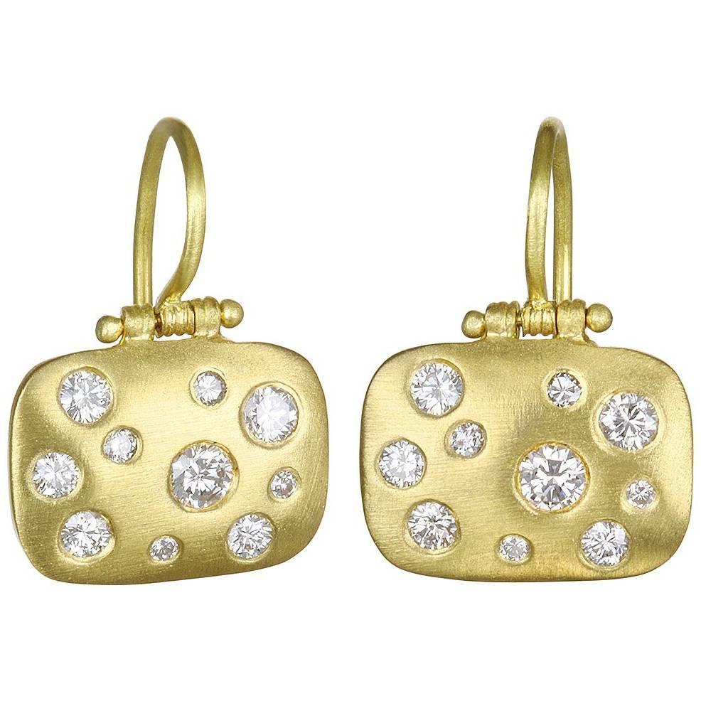 Faye Kim Burnished Diamond Gold Chiclet Earrings