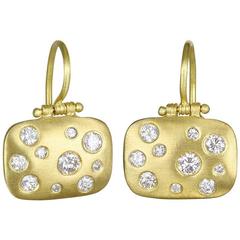 Faye Kim Burnished Diamond Gold Chiclet Earrings