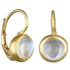 Faye Kim Gold Bezel Ceylon Moonstone Earrings with Lever Backs