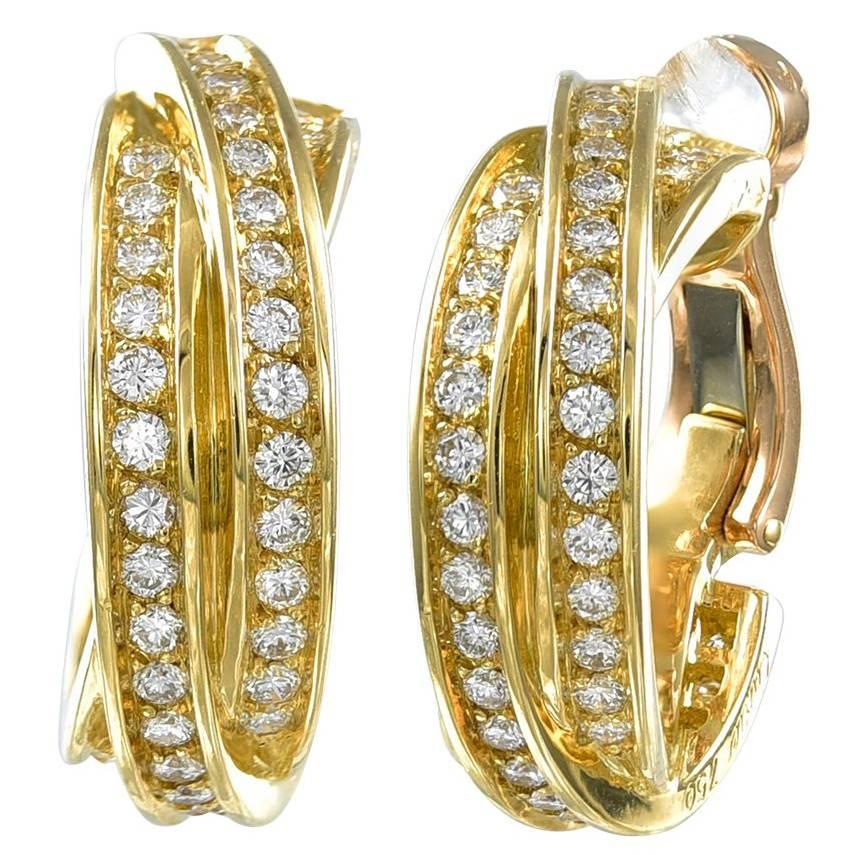 Cartier France Diamond Gold Trinity Earrings