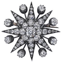 Victorian Old European Diamond Silver Gold Eight Point Star Brooch
