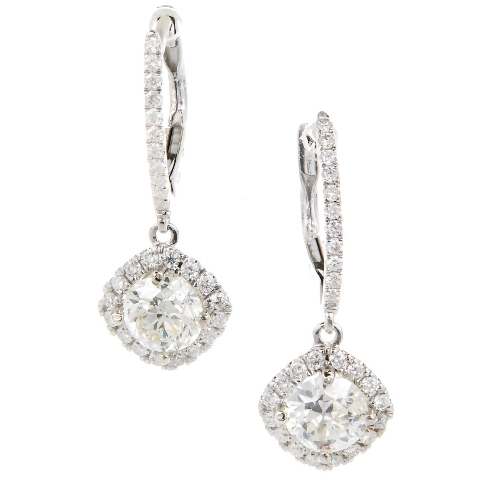 Peter Suchy 1.02 Carat Diamond Halo Gold Dangle Earrings