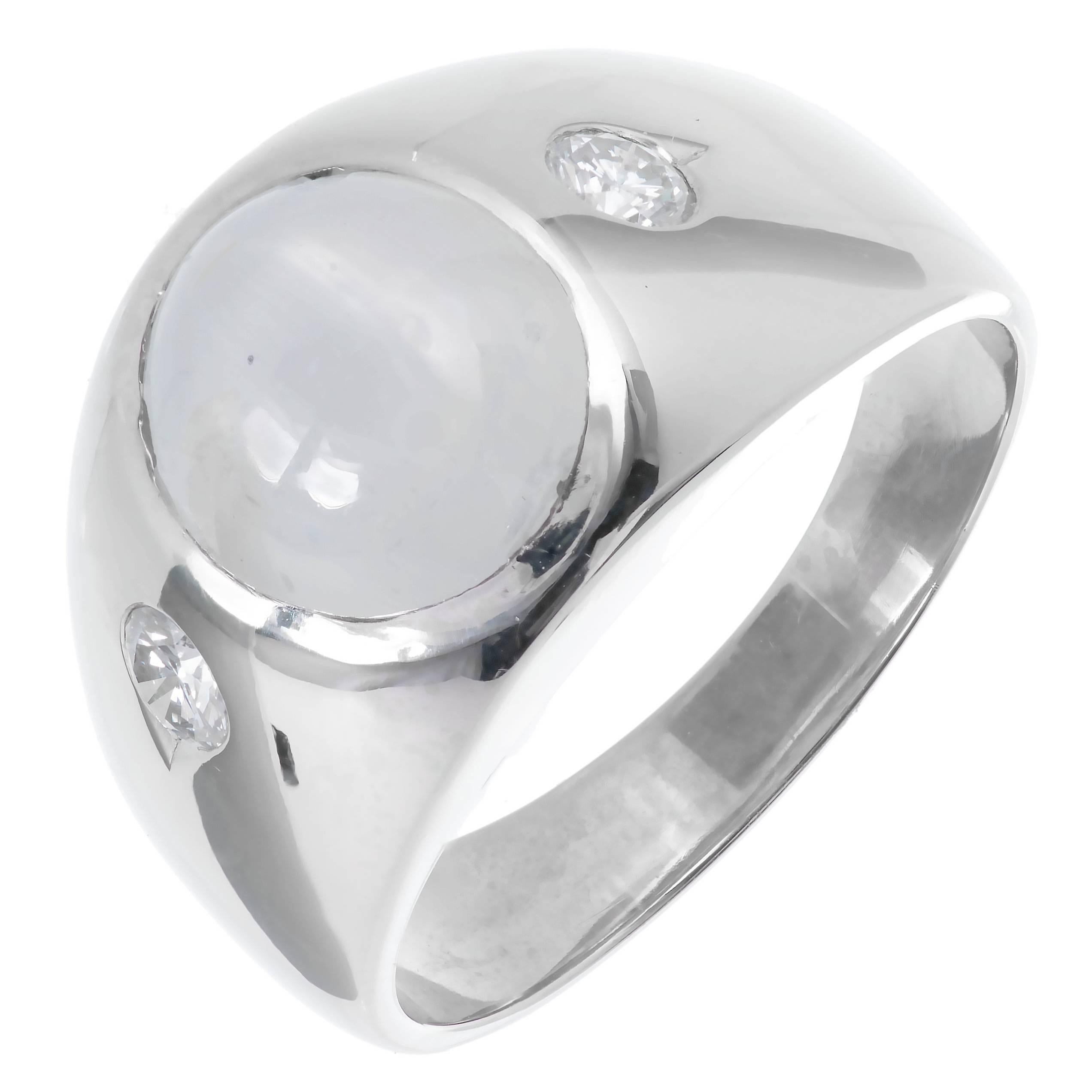 Star Sapphire Diamond Men's White Gold Three-Stone Ring