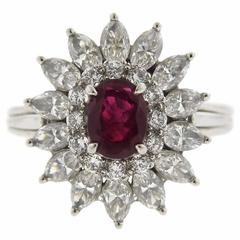 Vintage Tiffany & Co. Platinum Natural No Heat Burma Ruby Diamond Cluster Ring