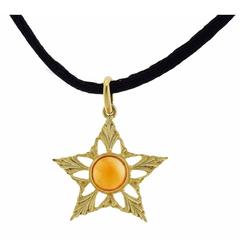 Buccellati Gold Citrine Star Pendant on Cord Necklace 