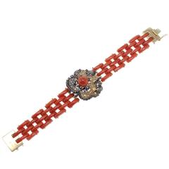Diamonds Blue Sapphires Coral Gold and Silver Bracelet