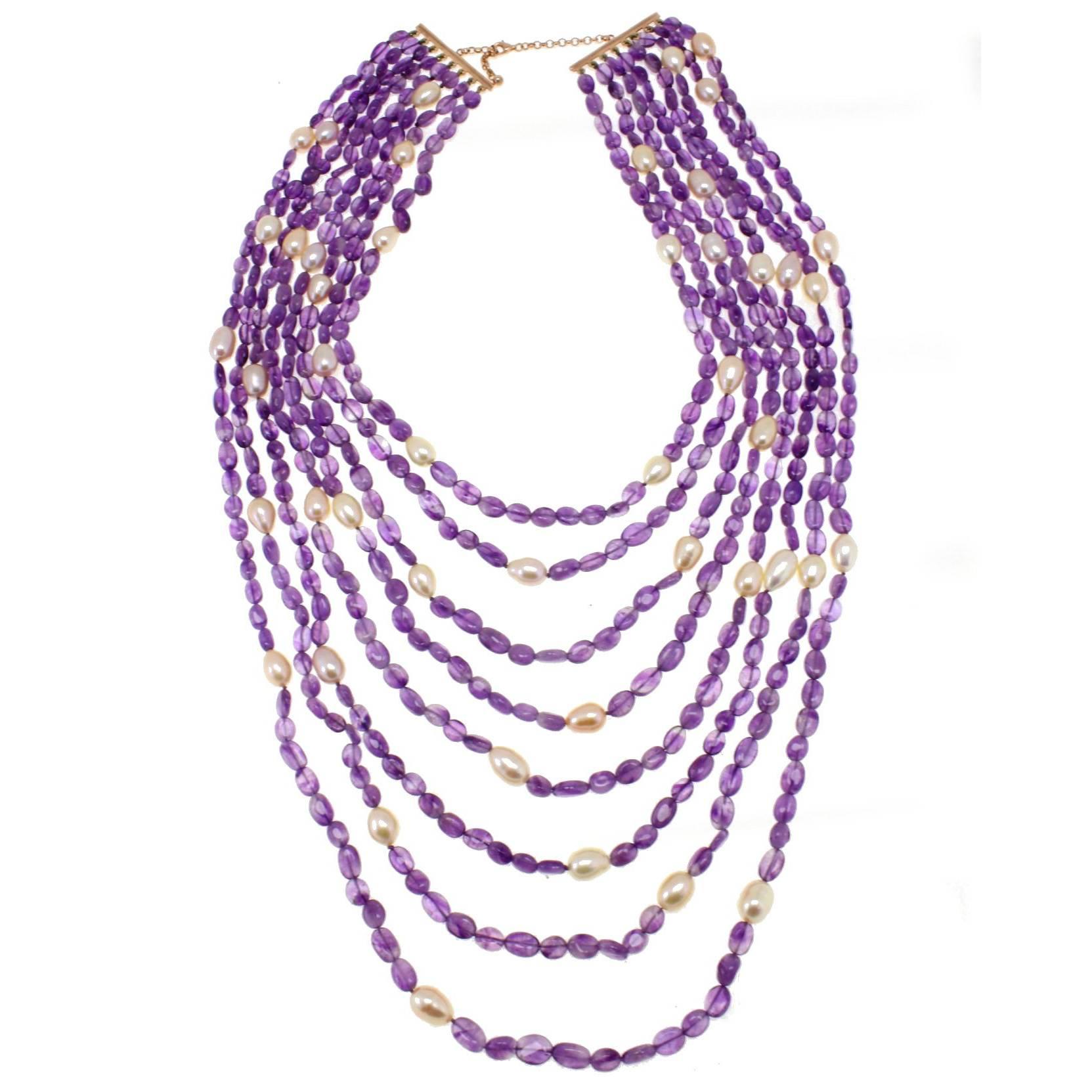 Luise Amethyst Pearls Silver Multi-Stand Necklace 