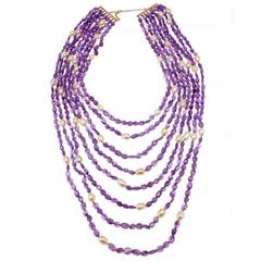 Luise Amethyst Pearls Silver Multi-Stand Necklace 