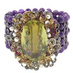 Luise Diamonds Rubies Semiprecious Stones Pearls Amethyst Bracelet