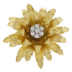 Tiffany & Co. Diamond Textured Gold Flower Brooche 4