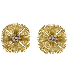 Diamond Cluster Gold Fan Earrings