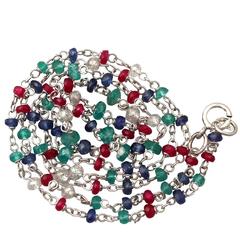Contemporary 2009 Diamond, Sapphire, Ruby, Emerald and White Gold Necklace 4