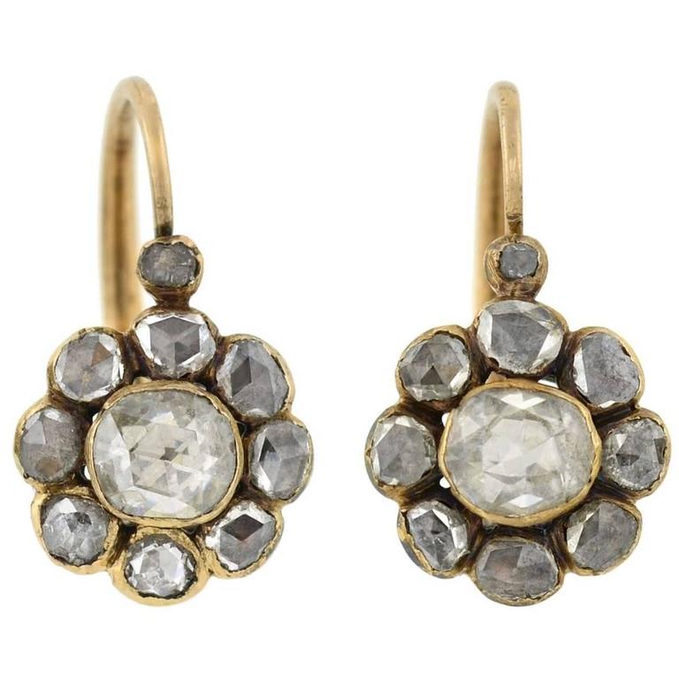 3.04 Victorian Rose Cut Diamond Earrings in 14k Gold and Silver - Filigree  Jewelers