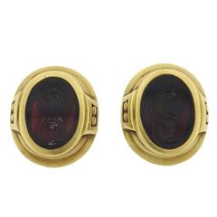 Barry Kieselstein Cord Red Intaglio Gold Earrings 10