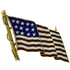 Big Beautiful  Antique Gold and Enamel American Flag Pin