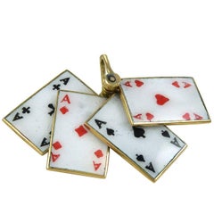 Vintage Enamel Gold Four Aces Charm