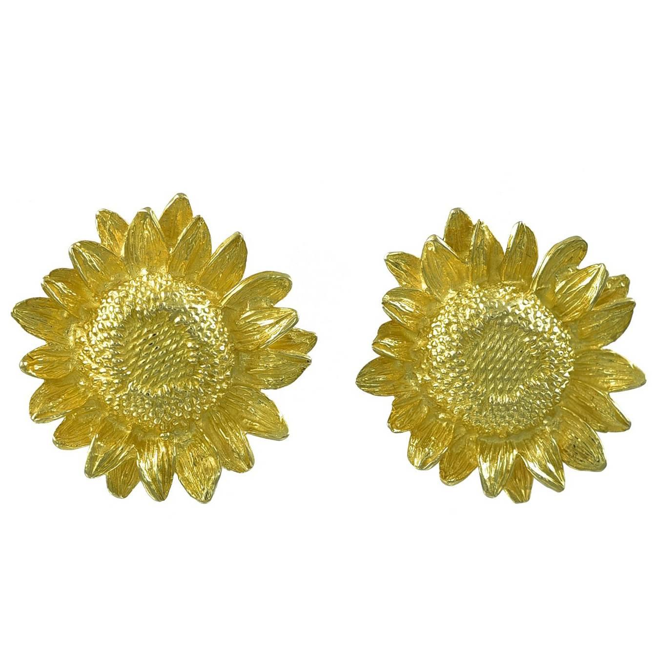 ASPREY Gold Sunflower Earrings