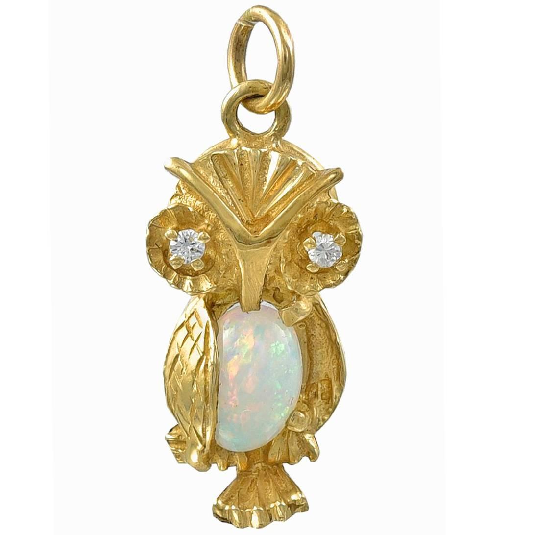 Opal Diamond Gold Owl Charm