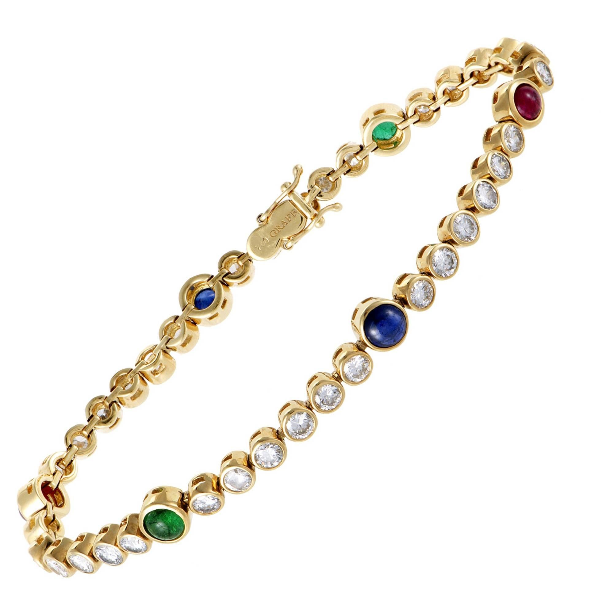 Graff Diamond Emerald Ruby and Sapphire Yellow Gold Bracelet