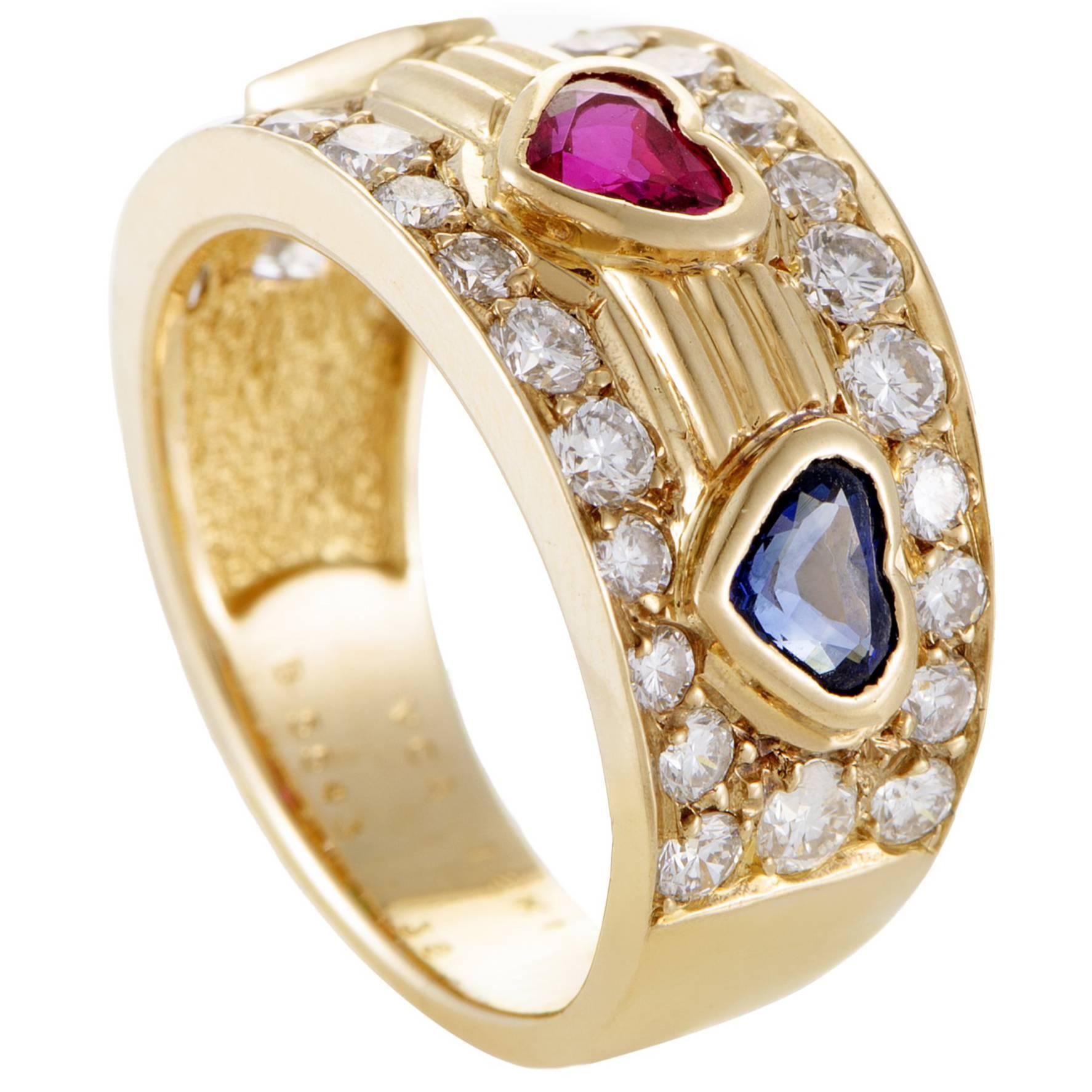 Van Cleef & Arpels Diamond Emerald Ruby and Sapphire Yellow Gold Band Ring