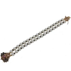 Diamonds Ruby Pearls Gold and Silver Bracelet