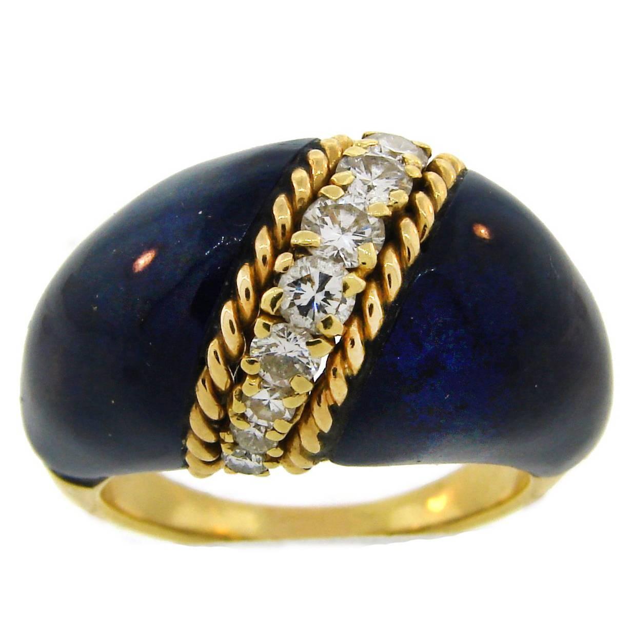 Vintage Van Cleef & Arpels 18k Yellow Gold Ring Lapis Lazuli Diamond 