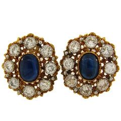 1960s Mario Buccellati Sapphire Diamond Yellow Gold Earrings