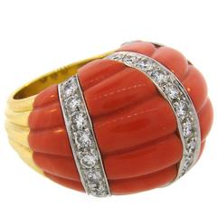 1970s DAVID WEBB Coral Diamond Yellow Gold Ring